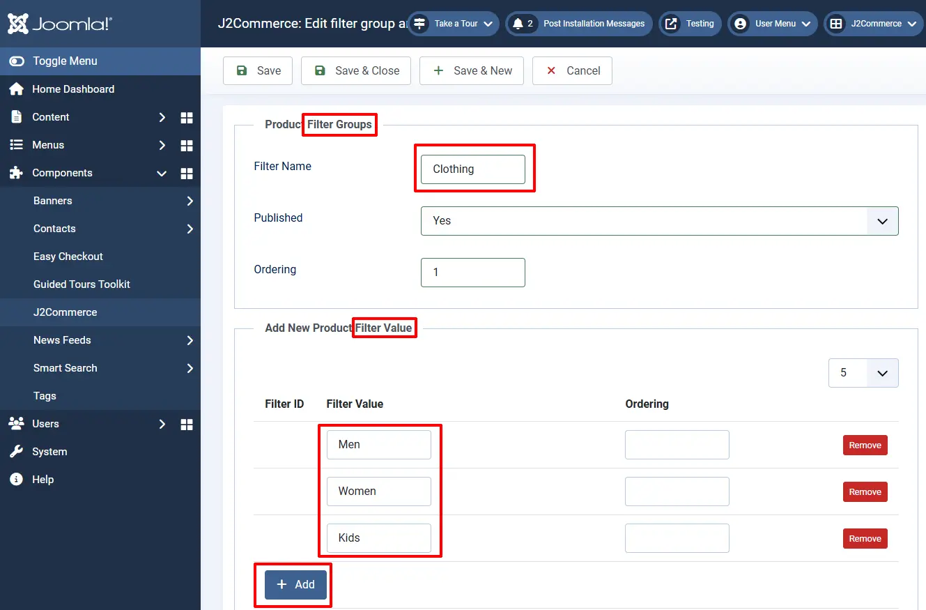 Creating filter values